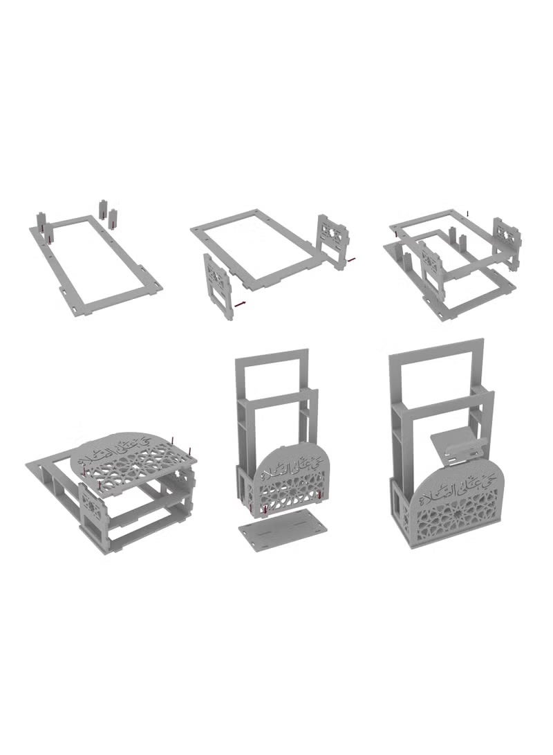 Eworld Elegant White 2-in-1 Prayer Mat Stand with Integrated Quran Holder | Islamic Design with Arabic Calligraphy | Water & Fireproof | Space-Saving - Image 4